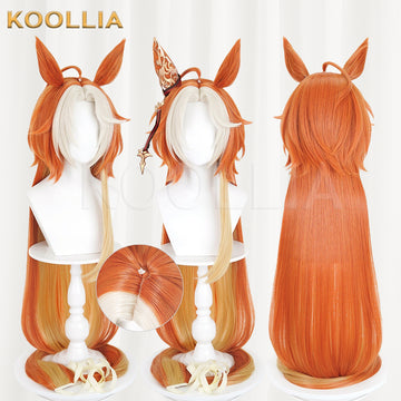 Uma Musume Gold Ship Wig Warm Orange Gold Double High Ponytails Extra-Long Straight Basic Wig
