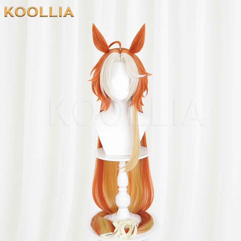 Uma Musume Gold Ship Wig Warm Orange Gold Double High Ponytails Extra-Long Straight Basic Wig
