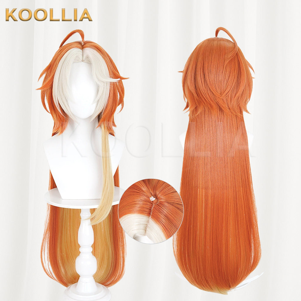 Uma Musume Gold Ship Wig Warm Orange Gold Double High Ponytails Extra-Long Straight Basic Wig