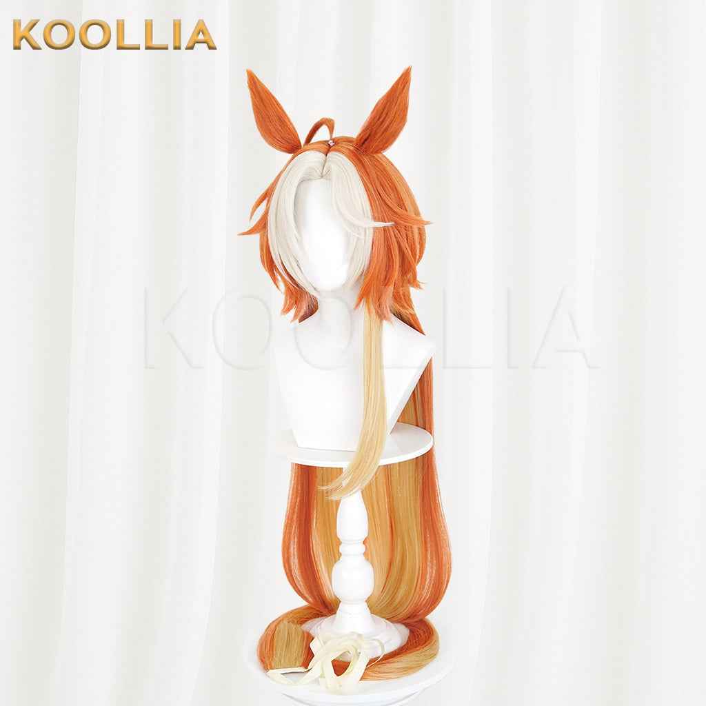 Uma Musume Gold Ship Wig Warm Orange Gold Double High Ponytails Extra-Long Straight Basic Wig