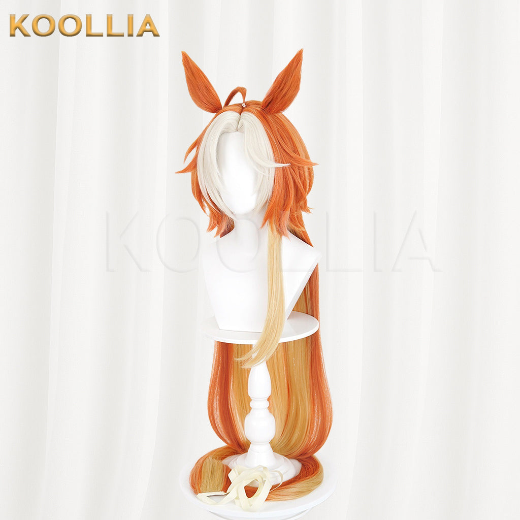 Uma Musume Gold Ship Wig Warm Orange Gold Double High Ponytails Extra-Long Straight Basic Wig