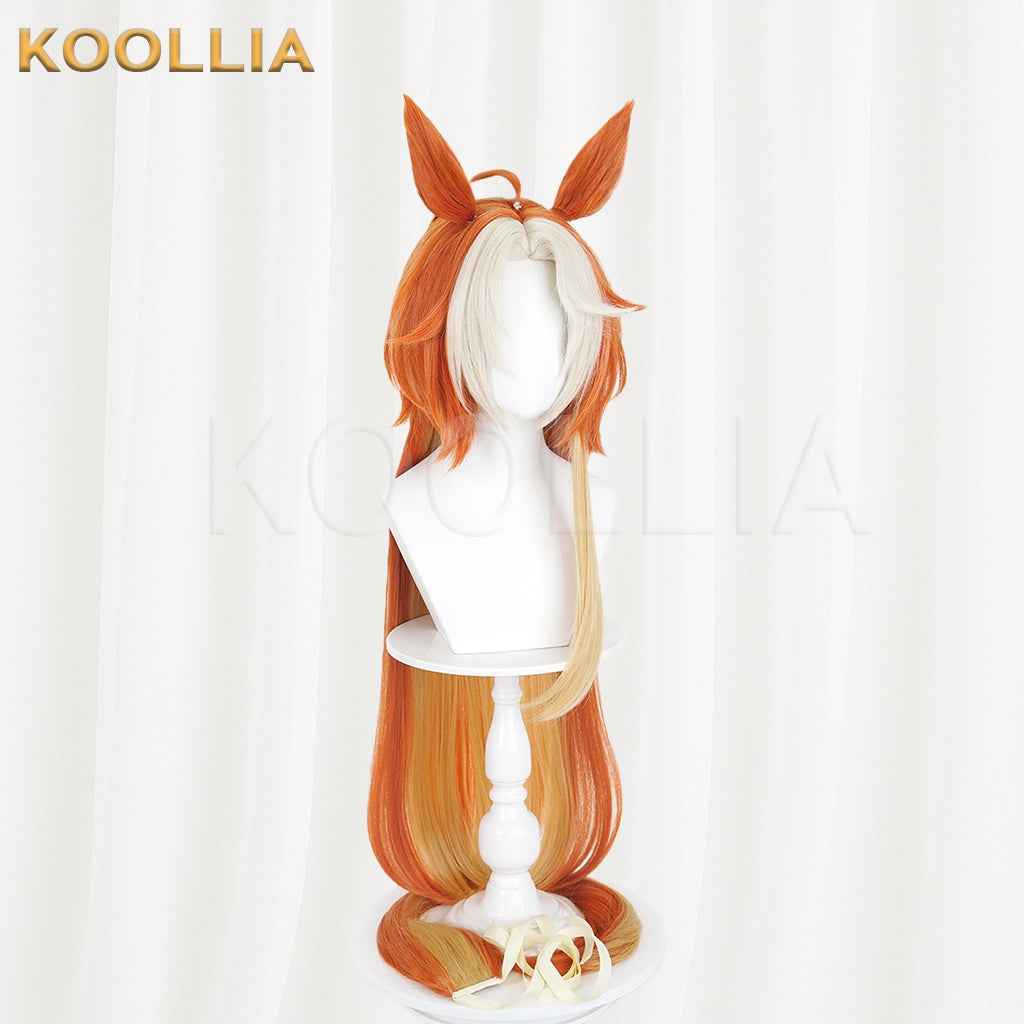 Uma Musume Gold Ship Wig Warm Orange Gold Double High Ponytails Extra-Long Straight Basic Wig