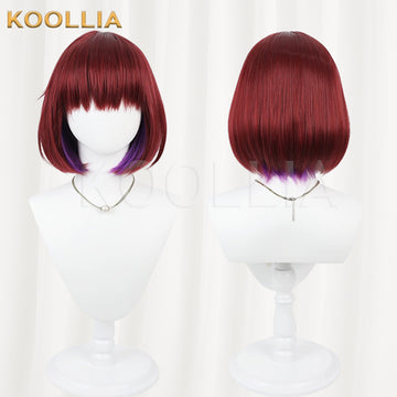 Touhou Project Hieda no Akyuu Wig Dark Rose Purple Ear Length Short Basic Wig