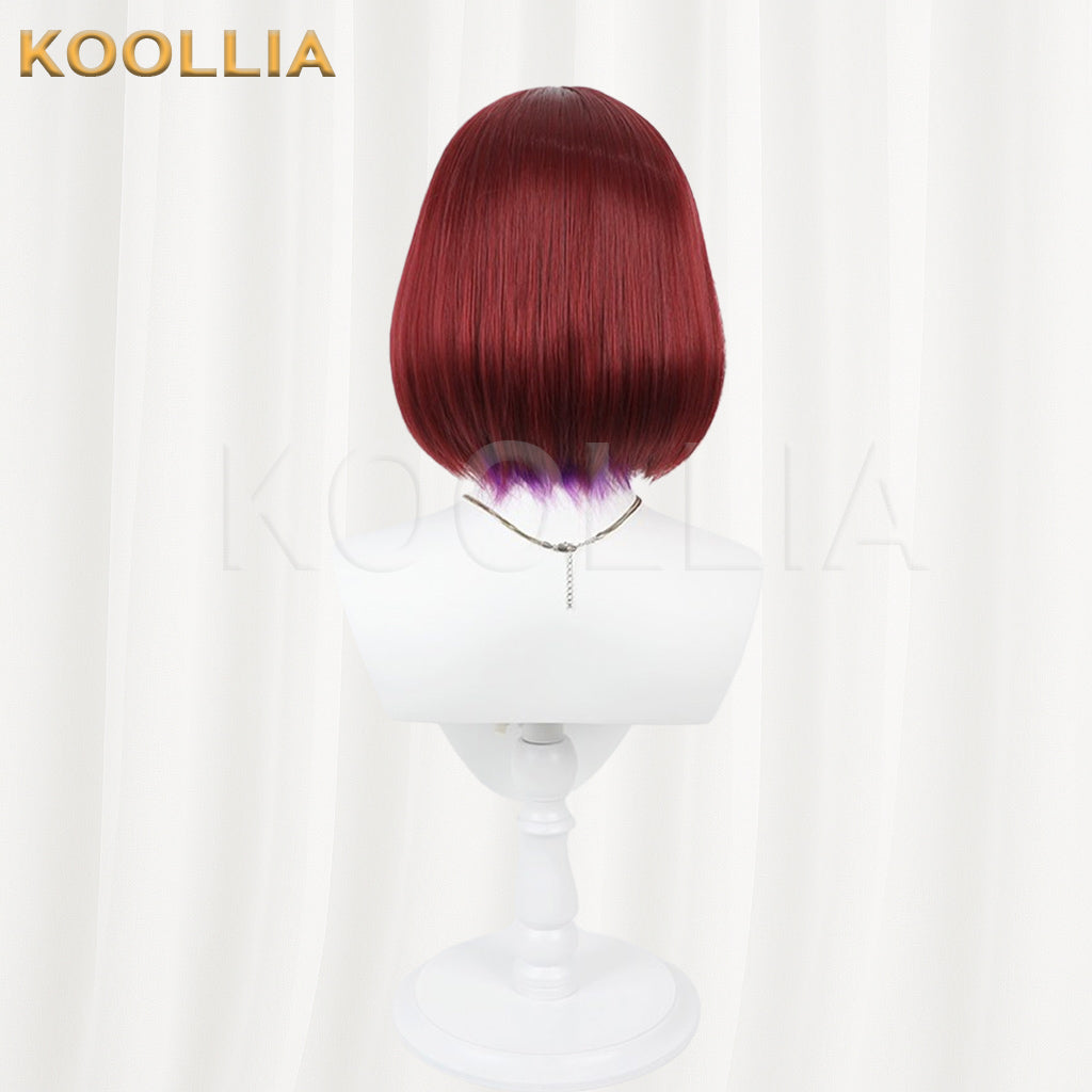Touhou Project Hieda no Akyuu Wig Dark Rose Purple Ear Length Short Basic Wig