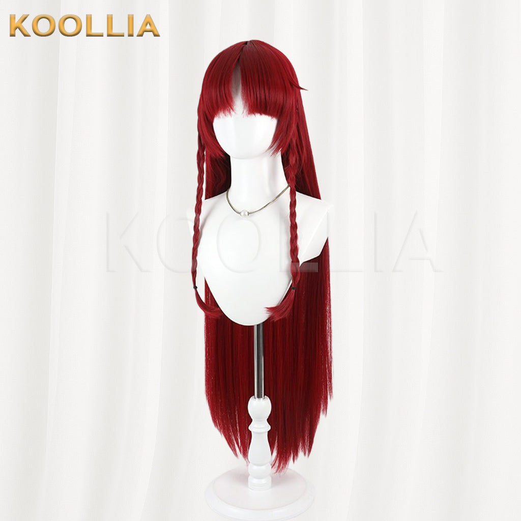 Touhou Project Hong Meiling Wig Chinese Red Long Straight Double Braids Basic Wig