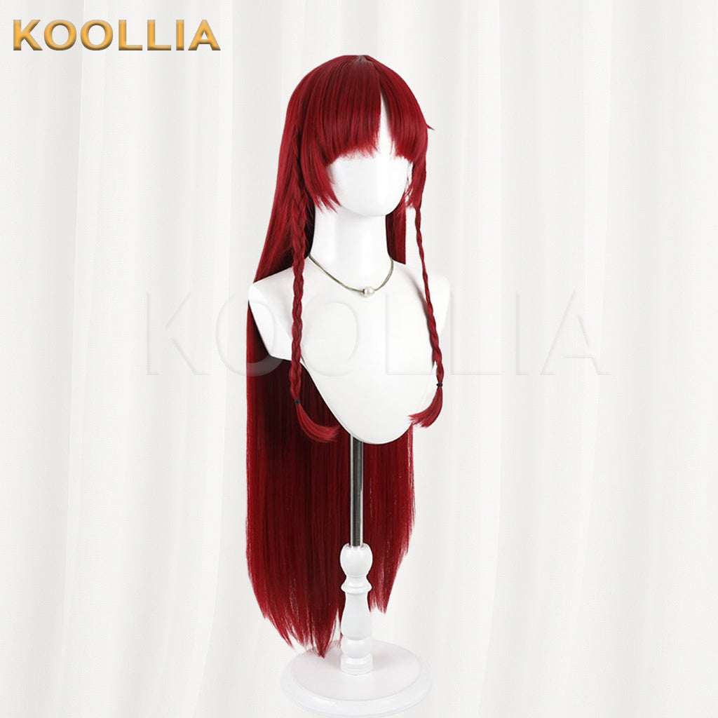 Touhou Project Hong Meiling Wig Chinese Red Long Straight Double Braids Basic Wig