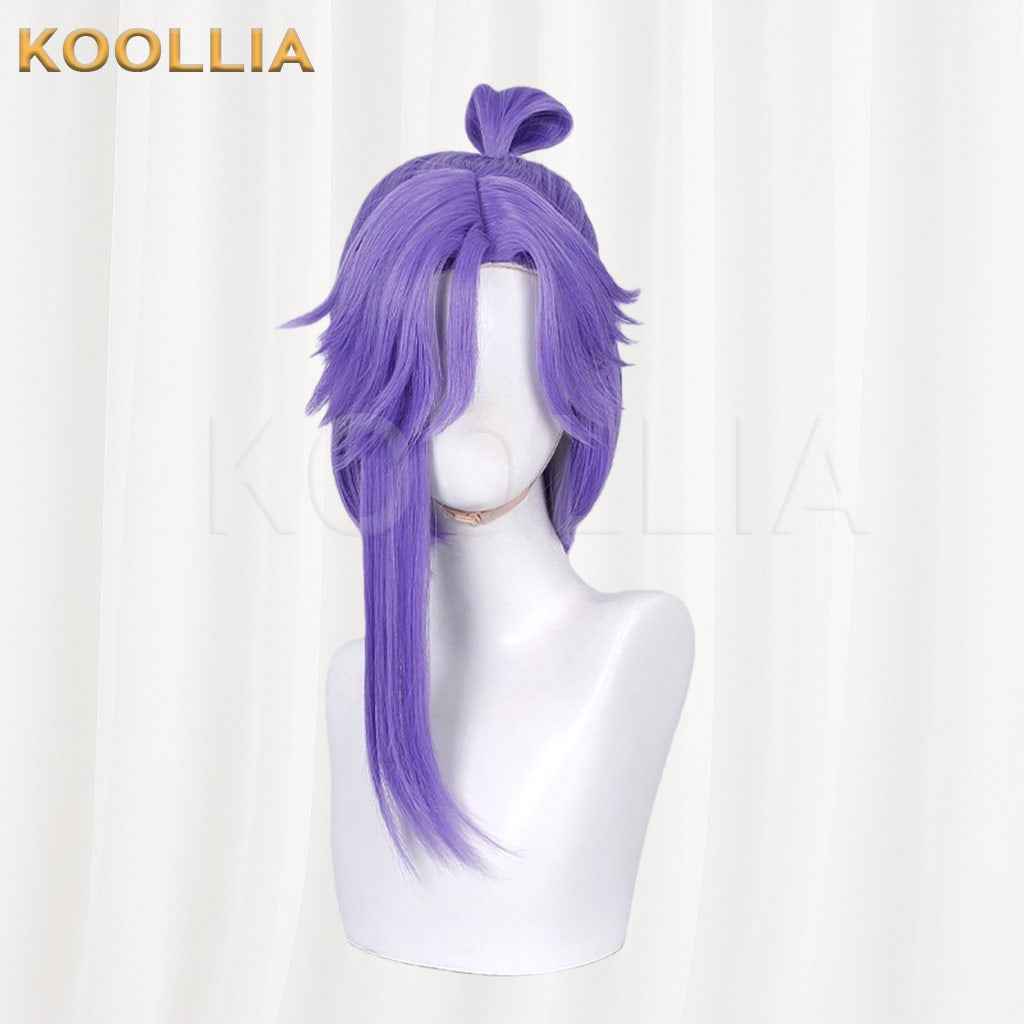 Honor of Kings Sun Quan Fairy Fan Messenger Deep Purple Half-up Long Hair Basic Wig