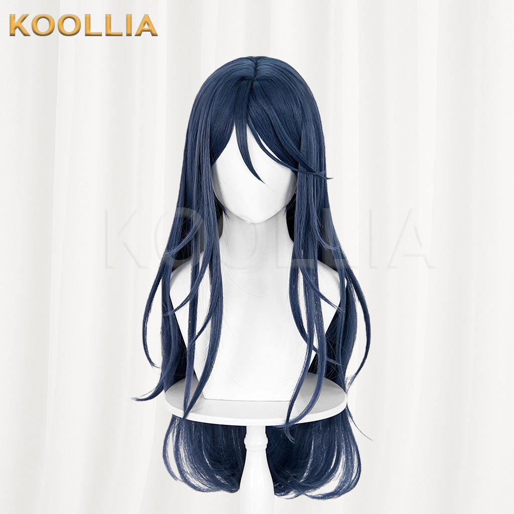 Project SEKAI Hoshino Ichika Wig Navy Black Realistic Scalp Top Extra-Long Straight With Natural Wavy Ends Basic Wig