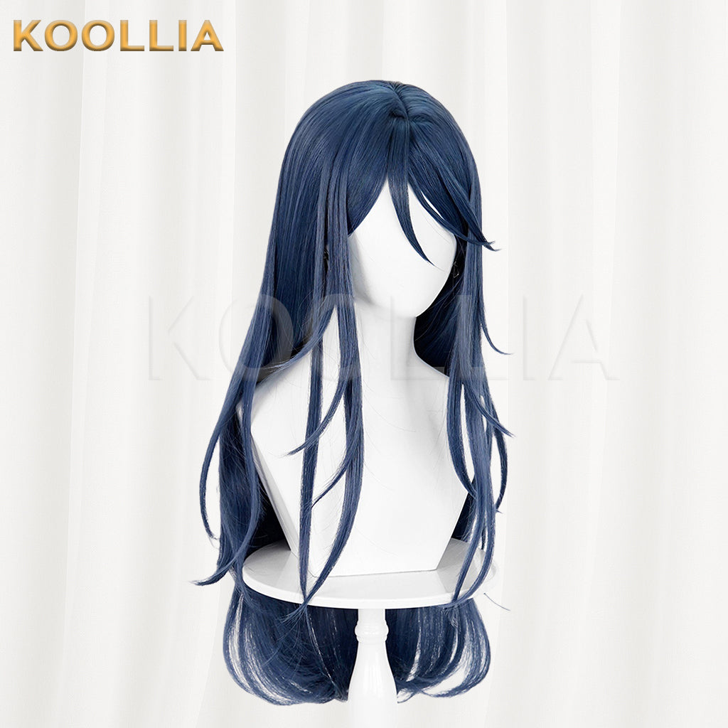 Project SEKAI Hoshino Ichika Wig Navy Black Realistic Scalp Top Extra-Long Straight With Natural Wavy Ends Basic Wig