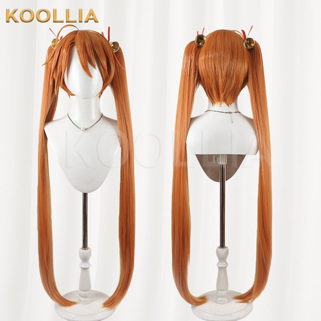 Mahou Sensei Negima Kagurazaka Asuna Wig Warm Orange Brown Extra Long Straight Twin Tail Basic Wig