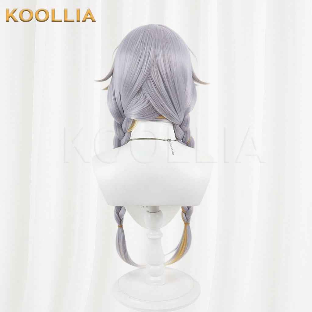 Vtuber Kannagi Ruri Silver Gray Long Twin Braids Wig With Gold Highlights Basic Wig