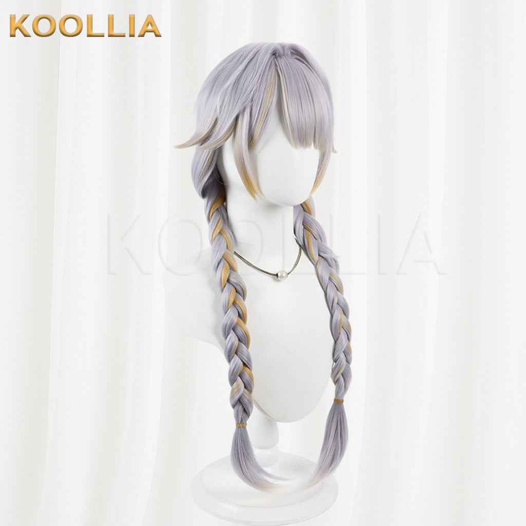Vtuber Kannagi Ruri Silver Gray Long Twin Braids Wig With Gold Highlights Basic Wig