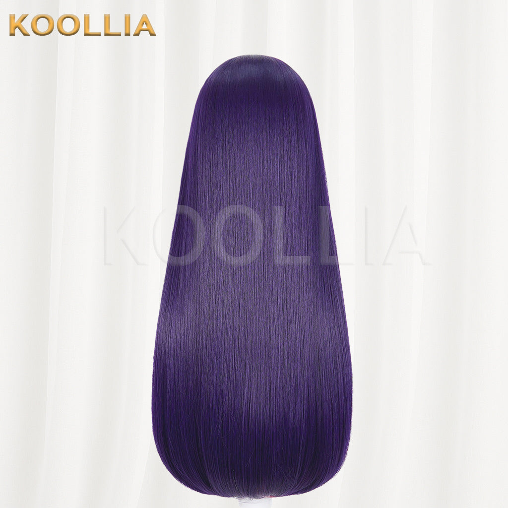 Overwatch Kiriko Wig Dark Purple Hot Pink Inner Hime Cut Long Straight Basic Wig