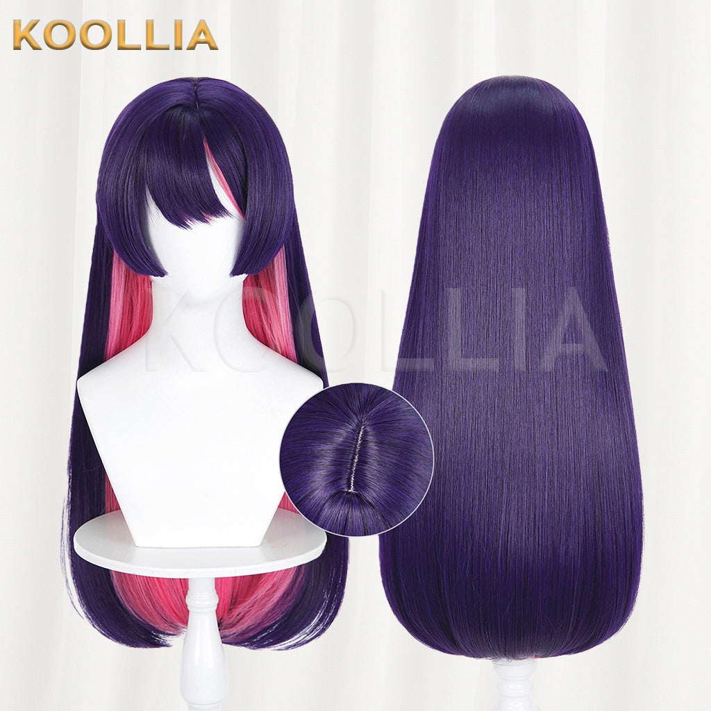 Overwatch Kiriko Wig Dark Purple Hot Pink Inner Hime Cut Long Straight Basic Wig
