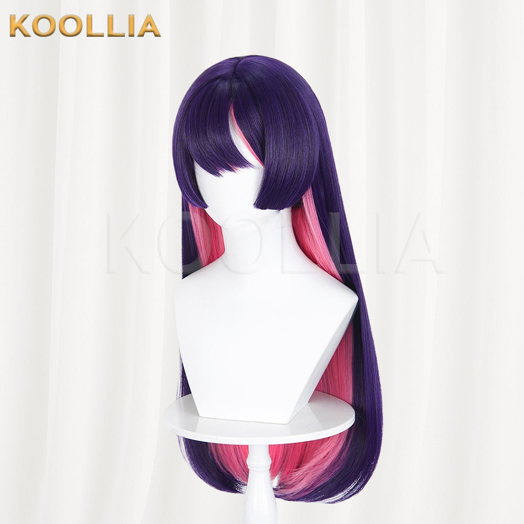 Overwatch Kiriko Wig Dark Purple Hot Pink Inner Hime Cut Long Straight Basic Wig