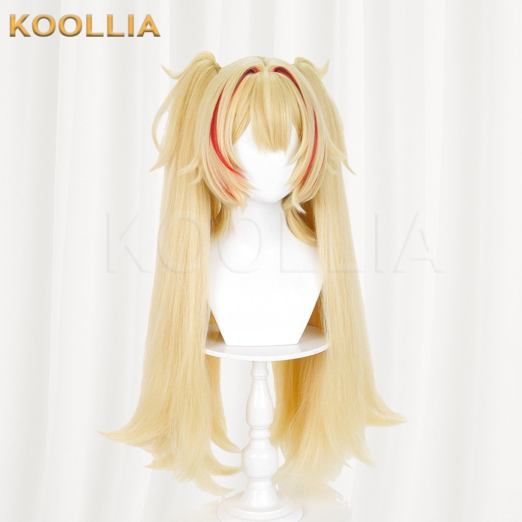 Zenless Zone Zero Koleda Wig Flint Light Cream Gold Thickened Corn-Styled High Ponytails Basic Wig