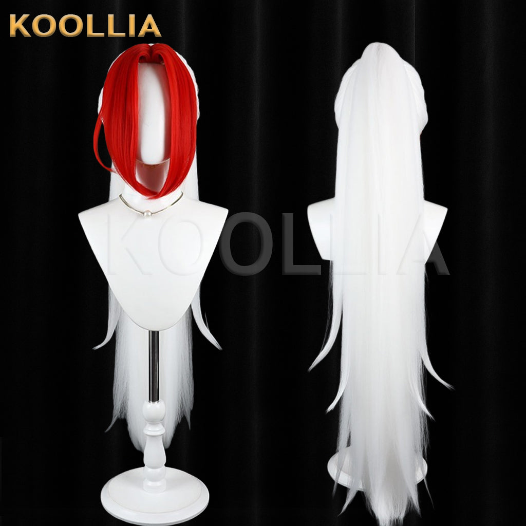 Underworld Messenger Left Hidari Wig Red‑White Two‑Tone Realistic Scalp Top Detachable Corn‑Textured Ponytail Basic Wig