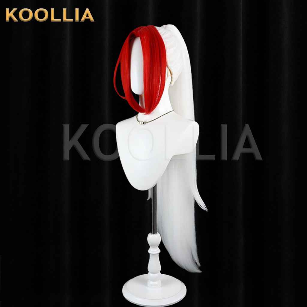 Underworld Messenger Left Hidari Wig Red‑White Two‑Tone Realistic Scalp Top Detachable Corn‑Textured Ponytail Basic Wig