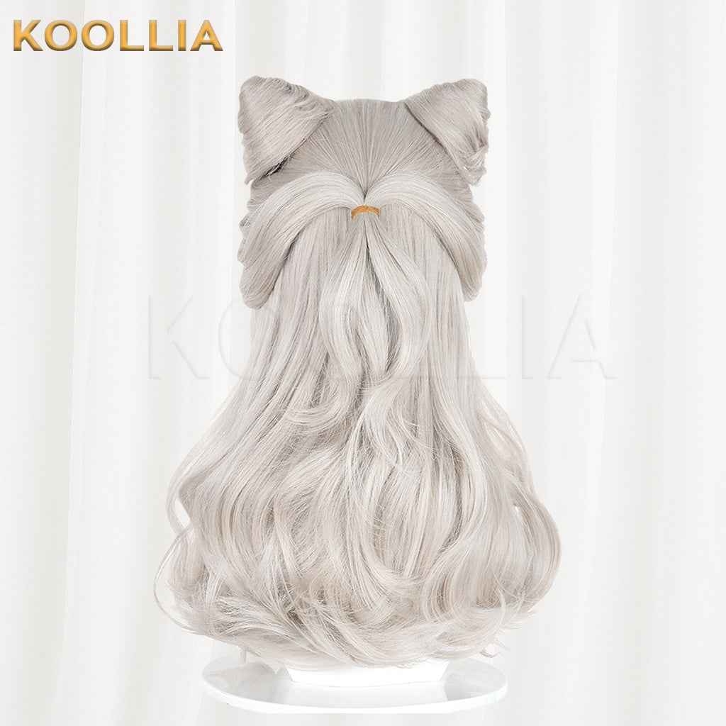Identity V Little Girl Little Poet Light Silver Gray Half Up Cat Ear Curly Hair Basic Wig