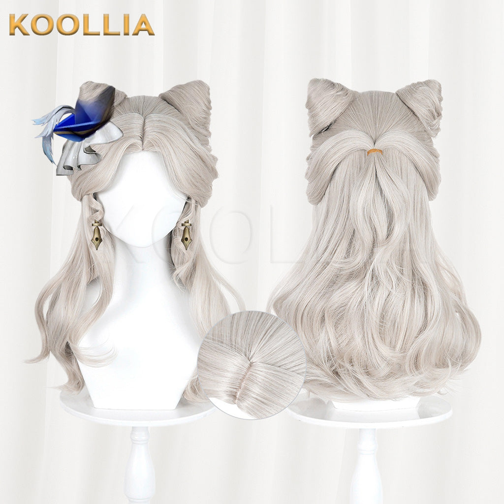 Identity V Little Girl Little Poet Light Silver Gray Half Up Cat Ear Curly Hair Basic Wig
