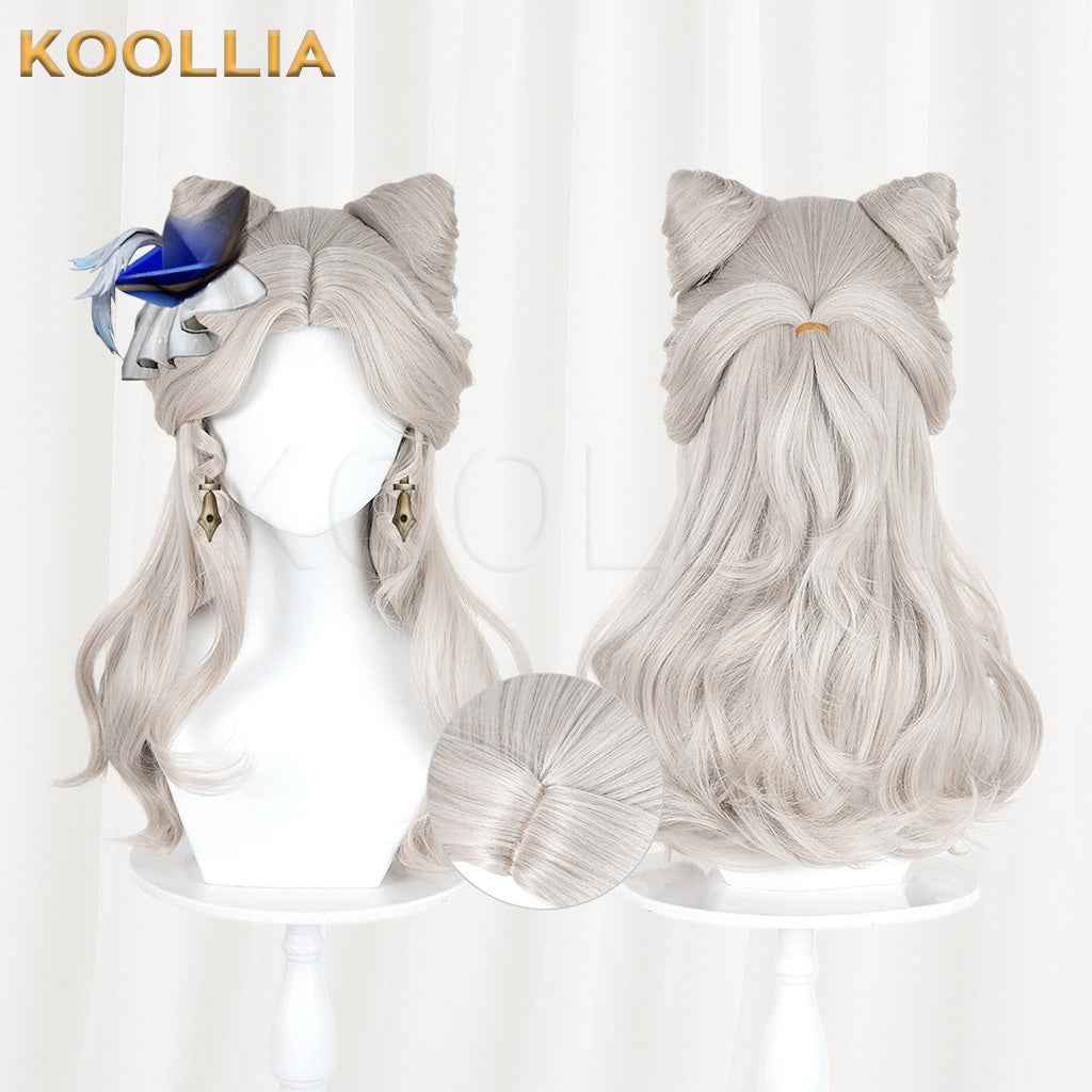 Identity V Little Girl Little Poet Light Silver Gray Half Up Cat Ear Curly Hair Basic Wig