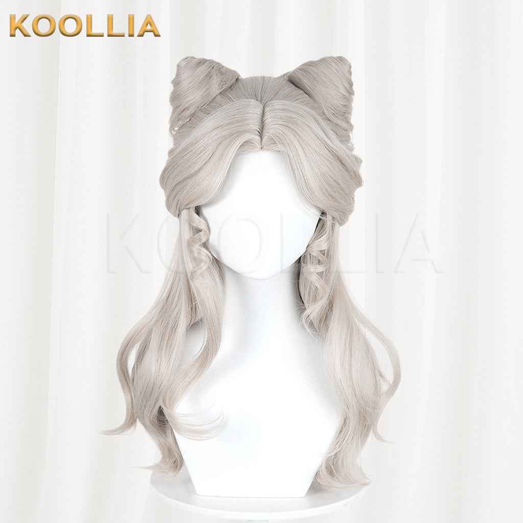 Identity V Little Girl Little Poet Light Silver Gray Half Up Cat Ear Curly Hair Basic Wig