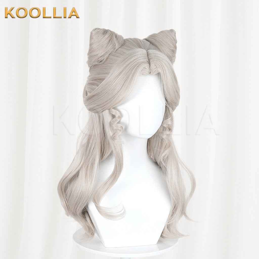 Identity V Little Girl Little Poet Light Silver Gray Half Up Cat Ear Curly Hair Basic Wig