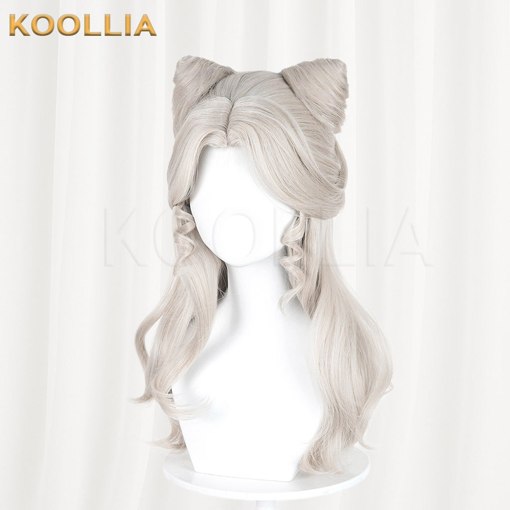 Identity V Little Girl Little Poet Light Silver Gray Half Up Cat Ear Curly Hair Basic Wig