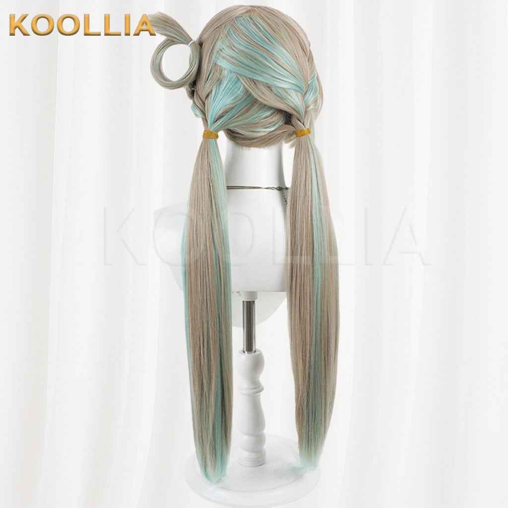 Wuthering Waves Lynae Light Brown Mint Green Gradient Braided Double Ponytail Basic Wig