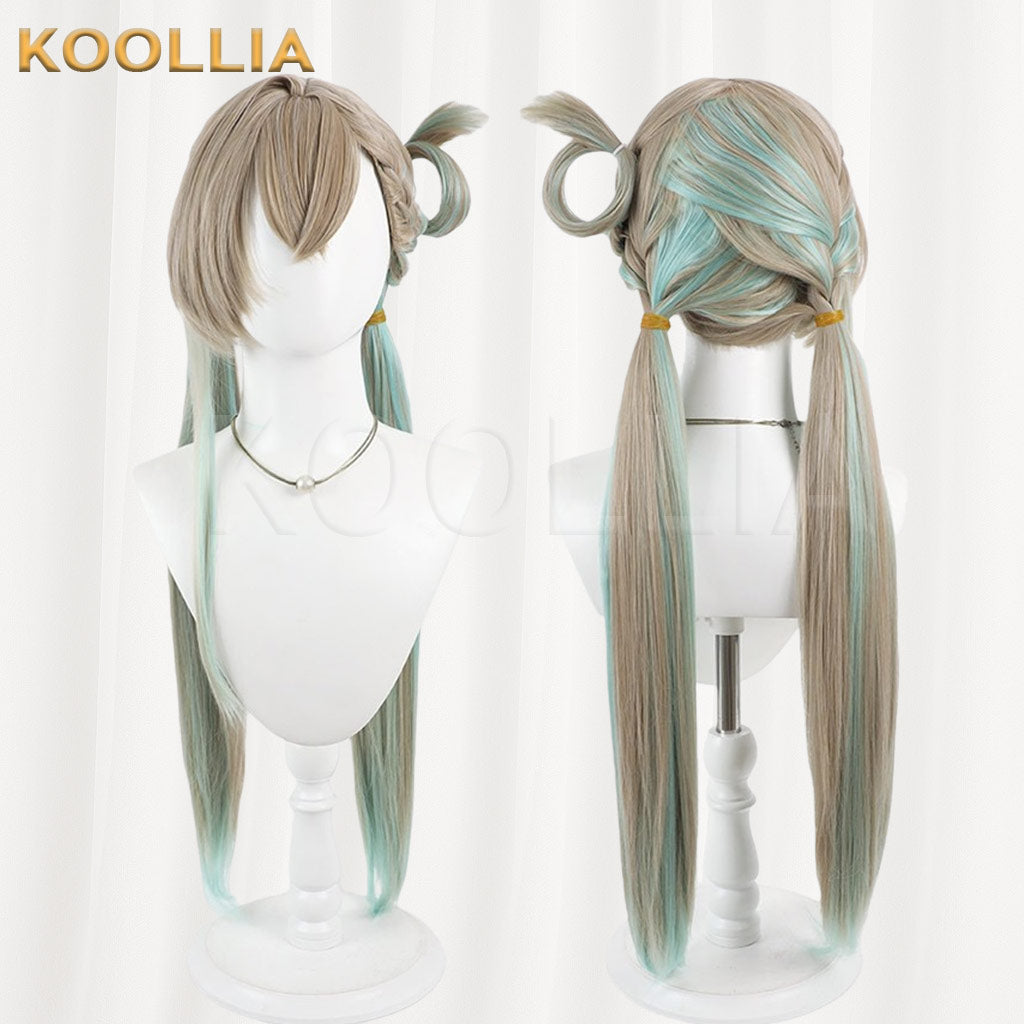 Wuthering Waves Lynae Light Brown Mint Green Gradient Braided Double Ponytail Basic Wig