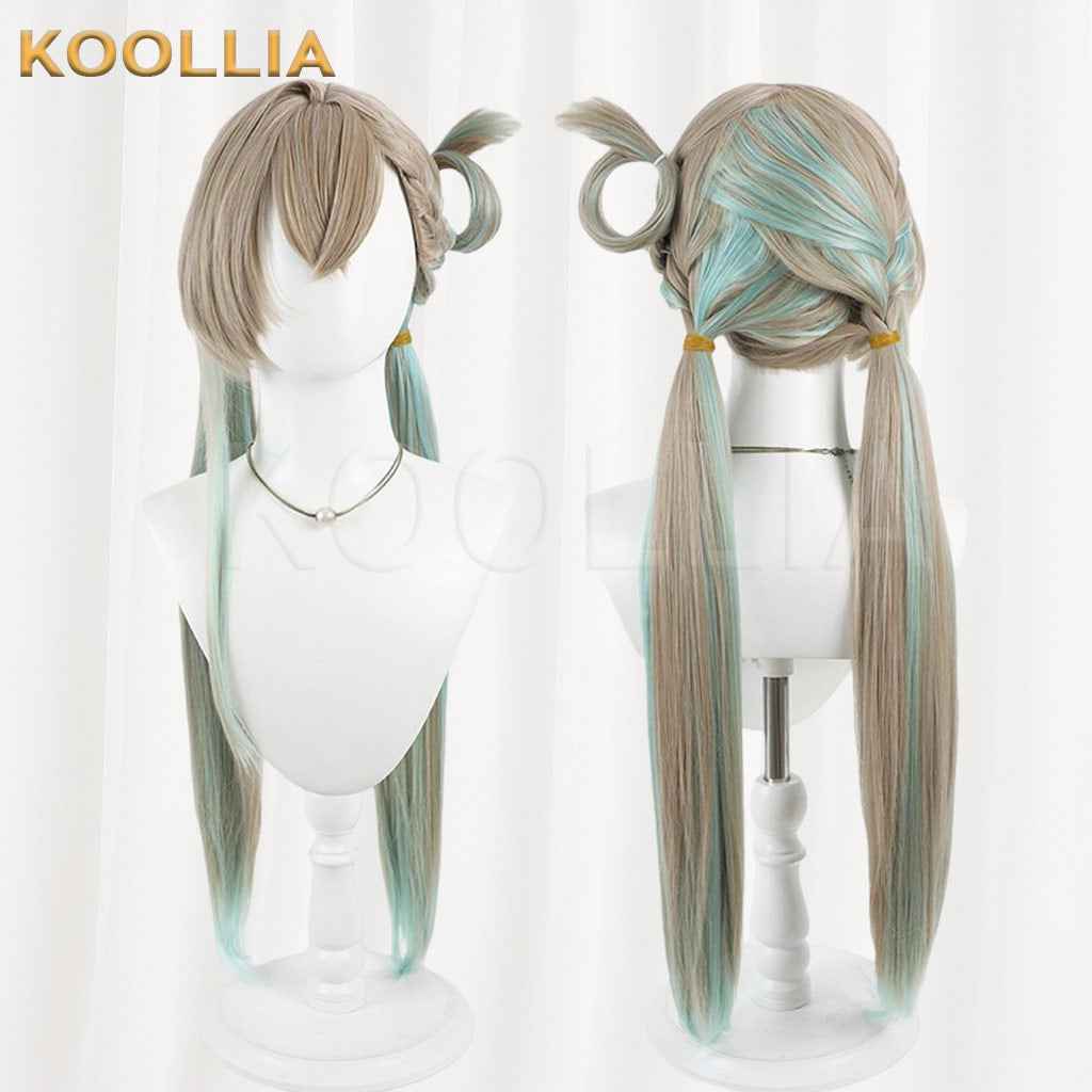 Wuthering Waves Lynae Light Brown Mint Green Gradient Braided Double Ponytail Basic Wig
