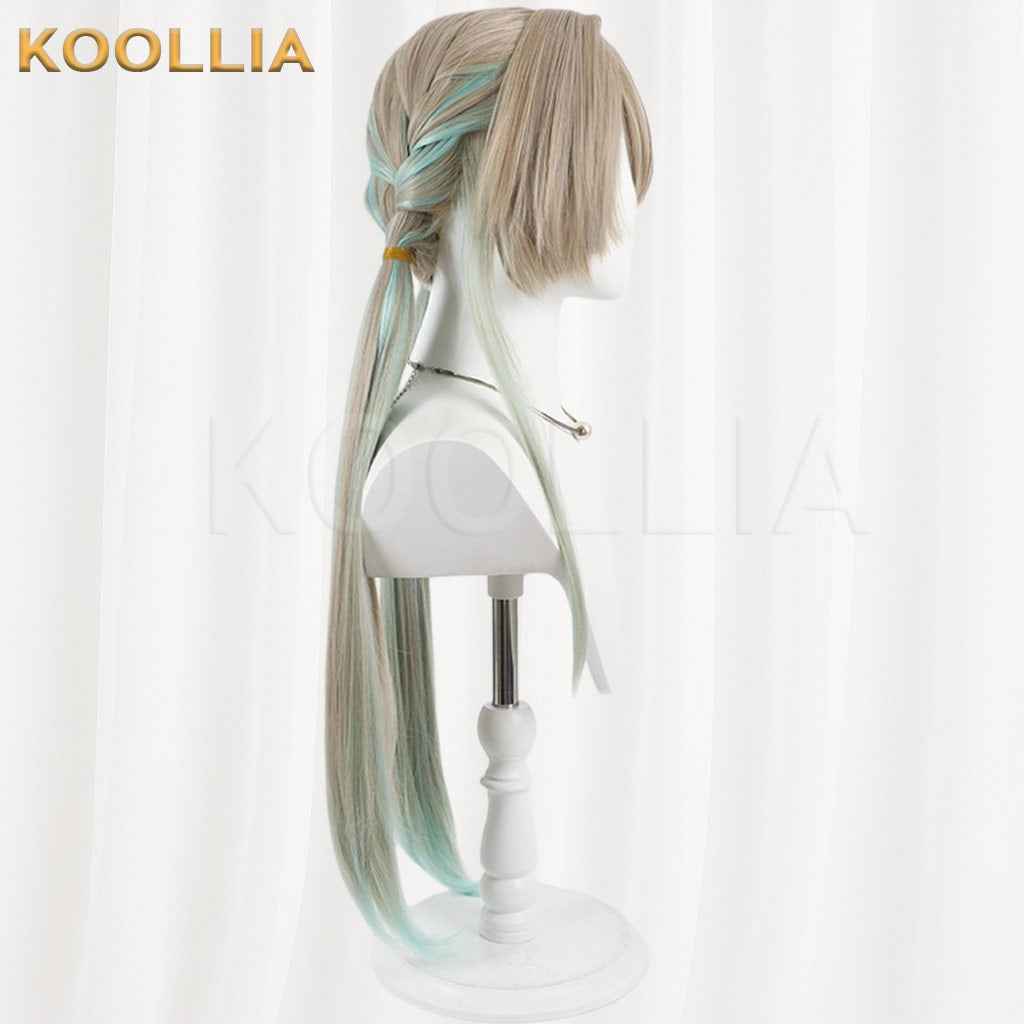 Wuthering Waves Lynae Light Brown Mint Green Gradient Braided Double Ponytail Basic Wig