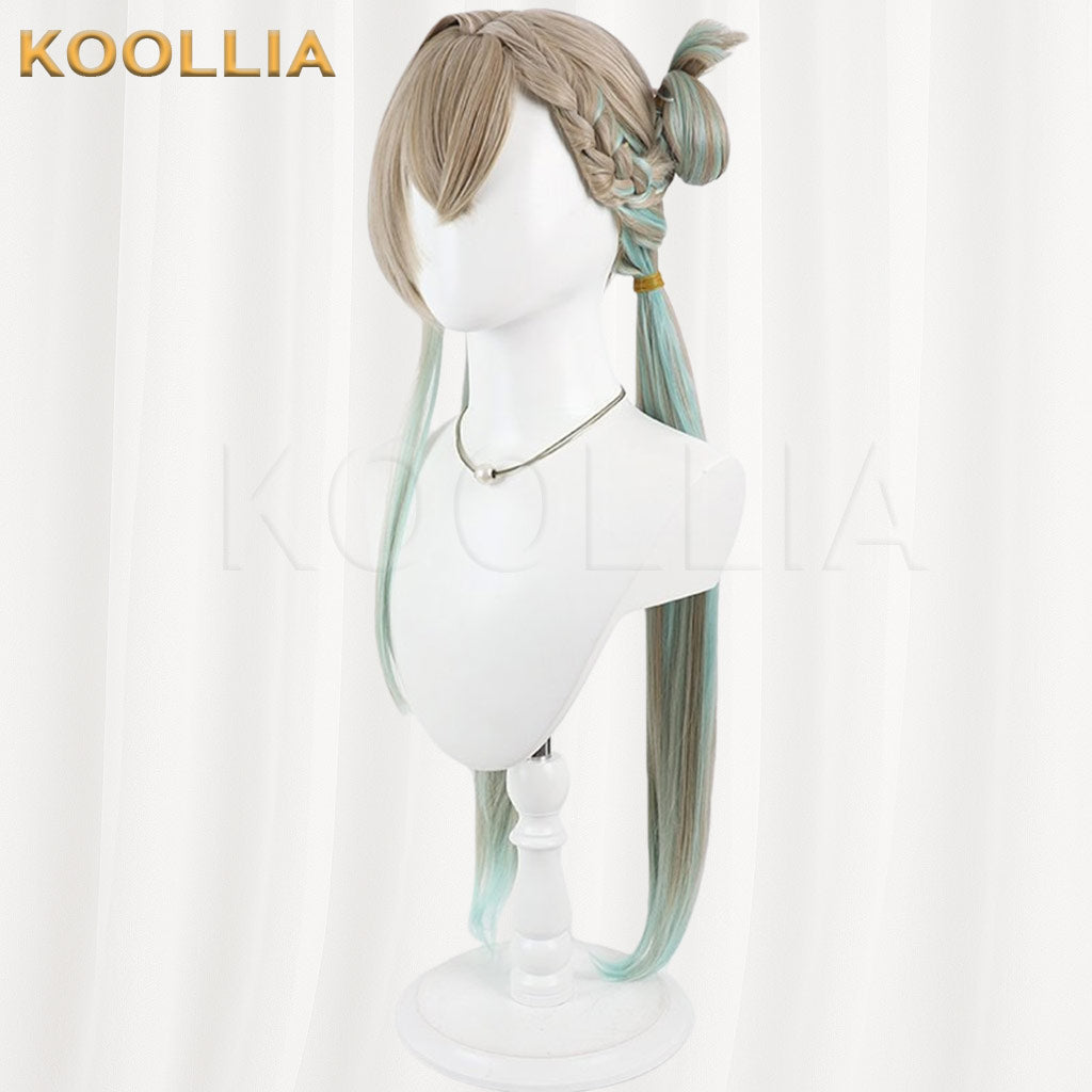 Wuthering Waves Lynae Light Brown Mint Green Gradient Braided Double Ponytail Basic Wig