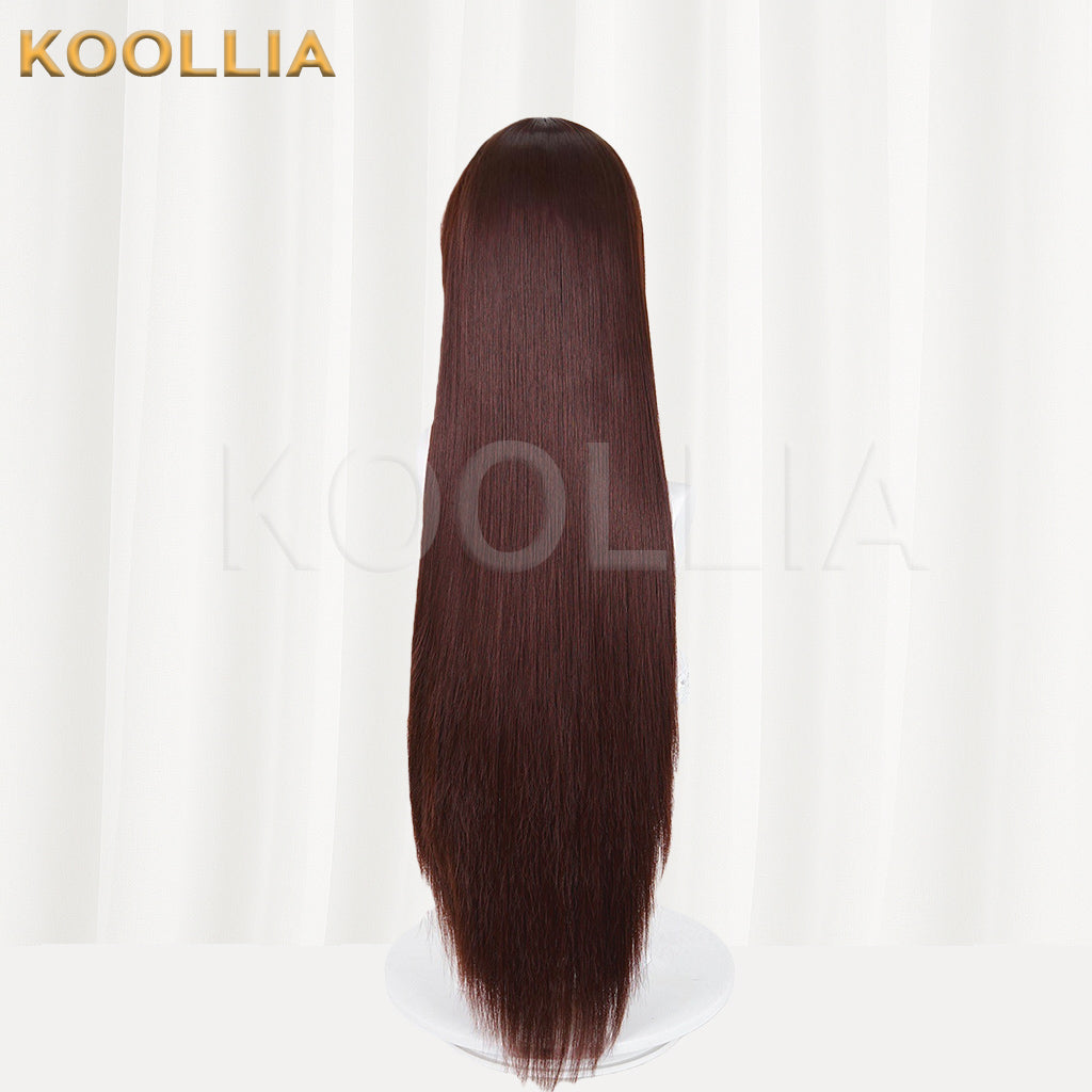 Evangelion Mari Makinami Illustrious Wig Dark Reddish Brown Long Straight Basic Wig