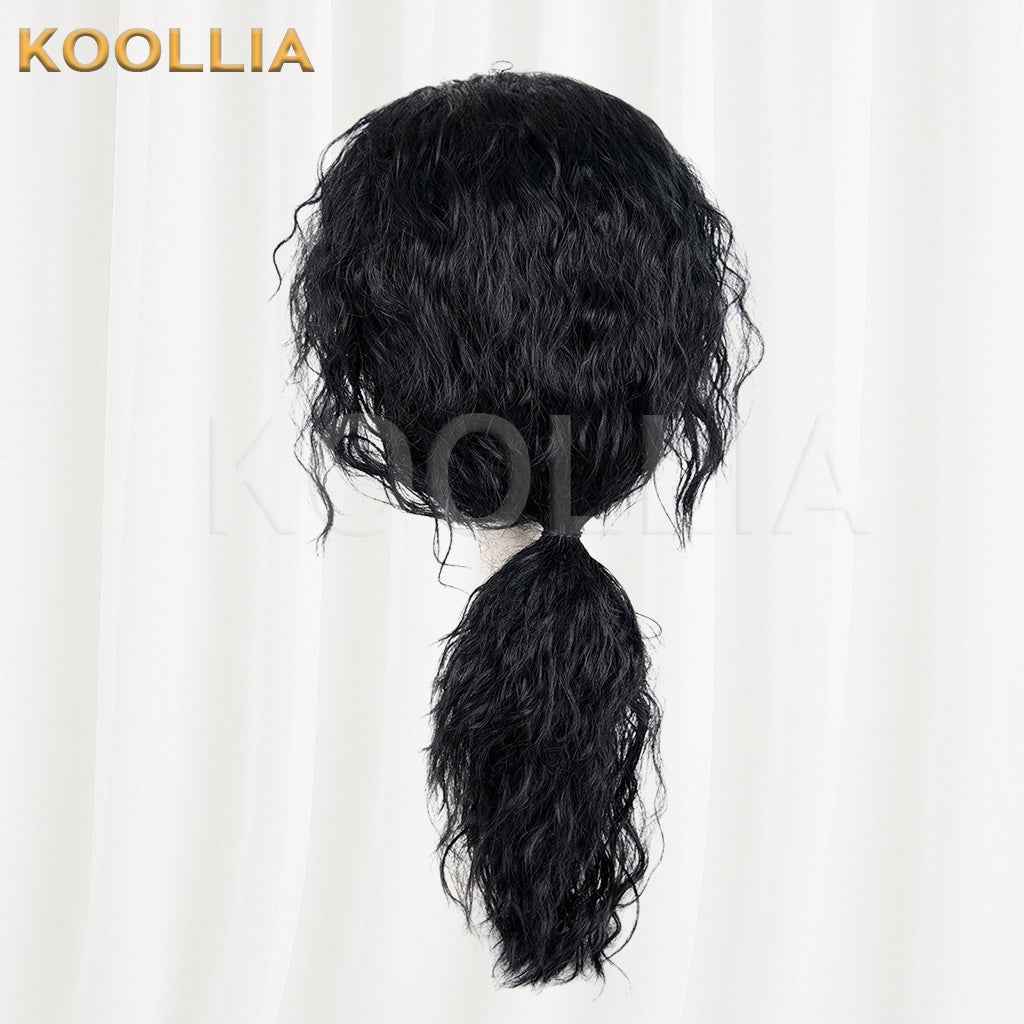 Michael Jackson Black Wool Curly Medium Long Hair Low Ponytail Men Cosplay Wig Basic Wig