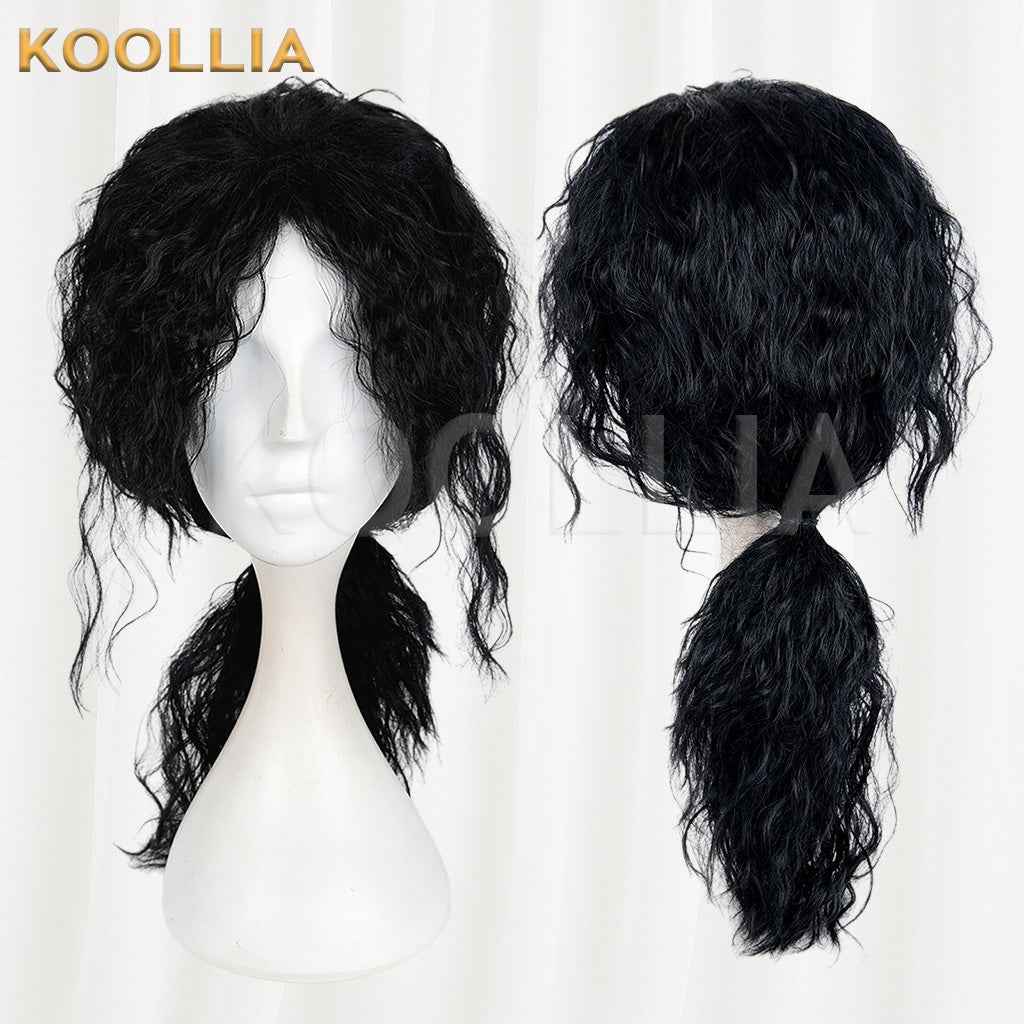 Michael Jackson Black Wool Curly Medium Long Hair Low Ponytail Men Cosplay Wig Basic Wig