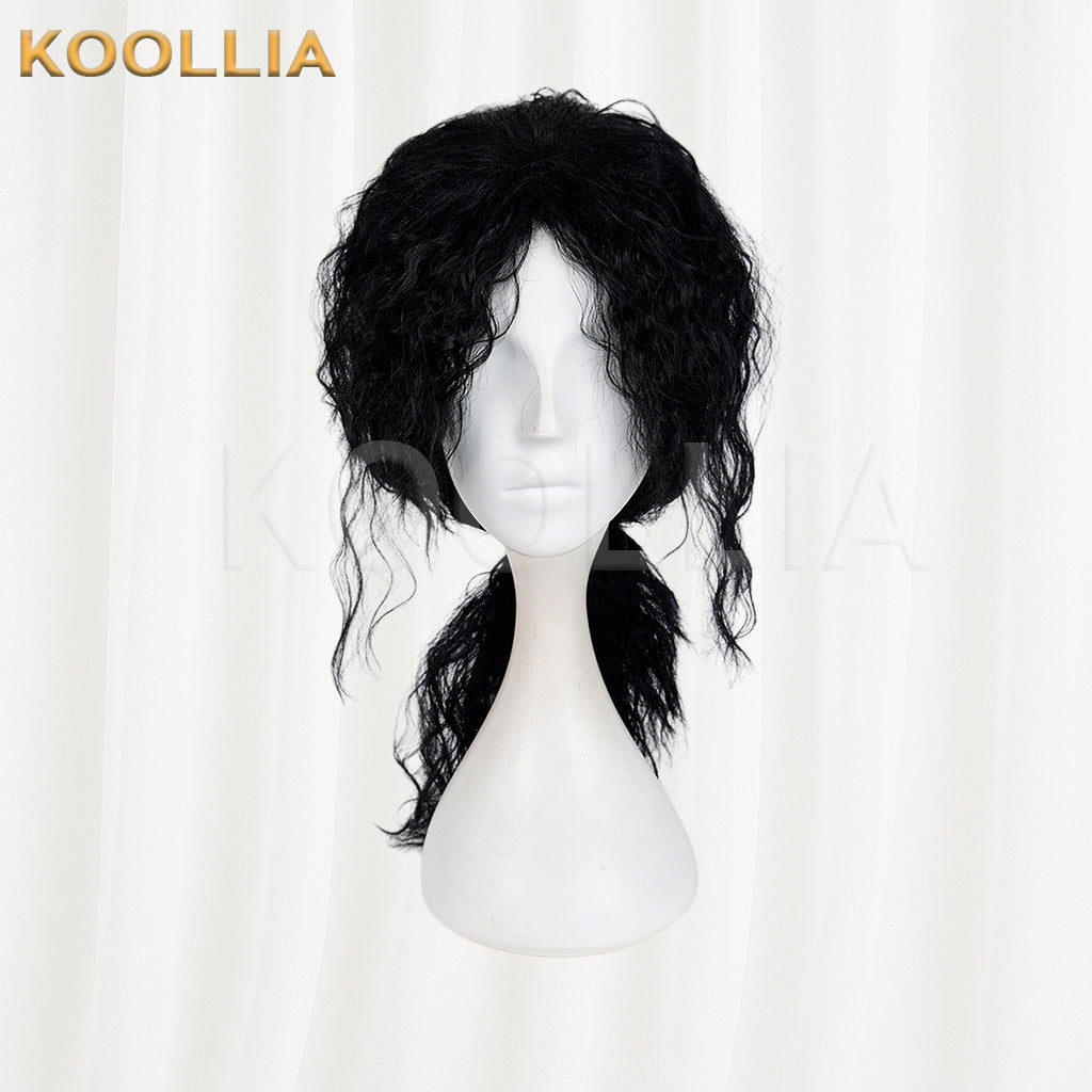 Michael Jackson Black Wool Curly Medium Long Hair Low Ponytail Men Cosplay Wig Basic Wig