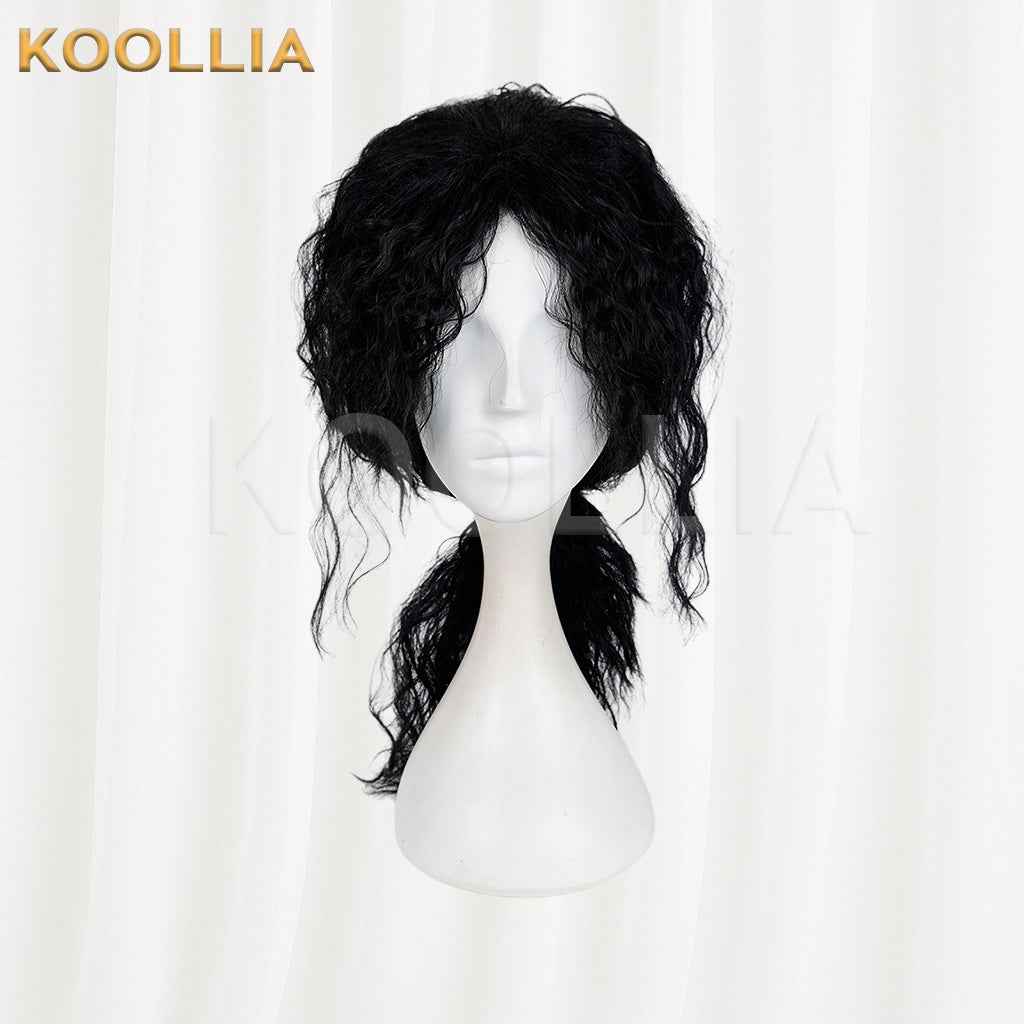 Michael Jackson Black Wool Curly Medium Long Hair Low Ponytail Men Cosplay Wig Basic Wig