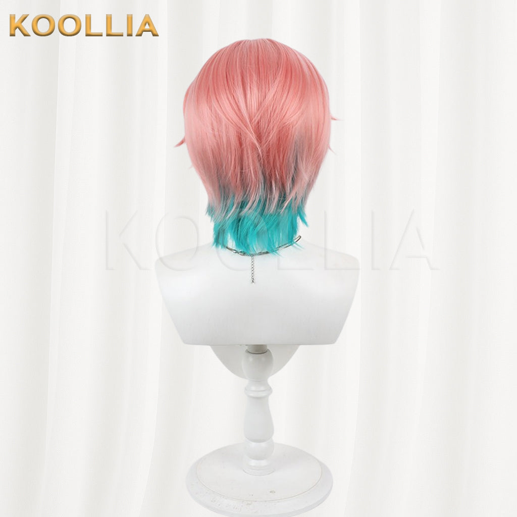 VTuber FouRTe Project Mikage Ren Wig Peach Pink Teal Blue Contrast Wolf Cut Short Basic Wig