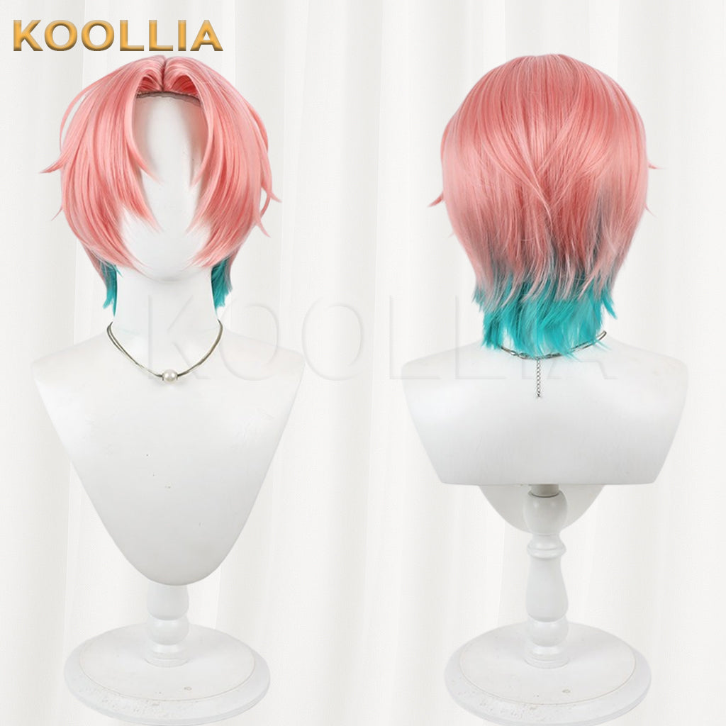 VTuber FouRTe Project Mikage Ren Wig Peach Pink Teal Blue Contrast Wolf Cut Short Basic Wig