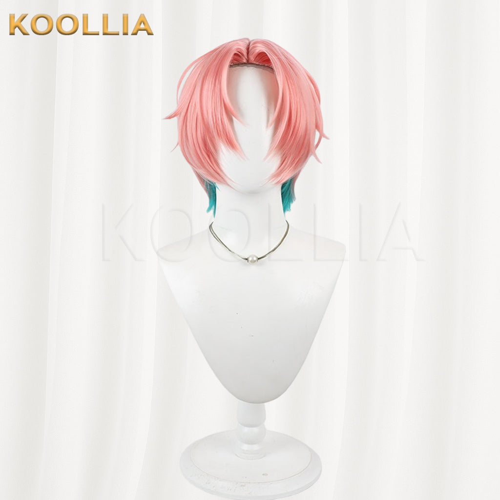 VTuber FouRTe Project Mikage Ren Wig Peach Pink Teal Blue Contrast Wolf Cut Short Basic Wig