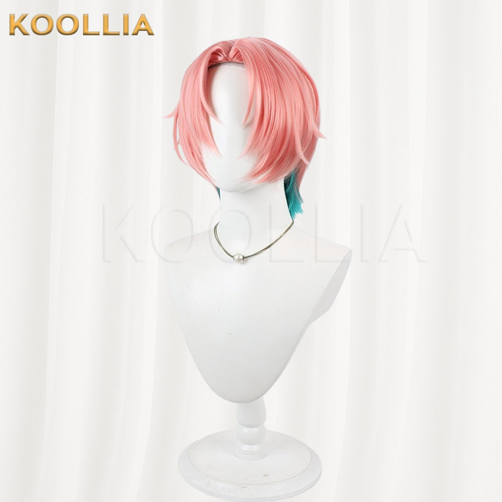 VTuber FouRTe Project Mikage Ren Wig Peach Pink Teal Blue Contrast Wolf Cut Short Basic Wig