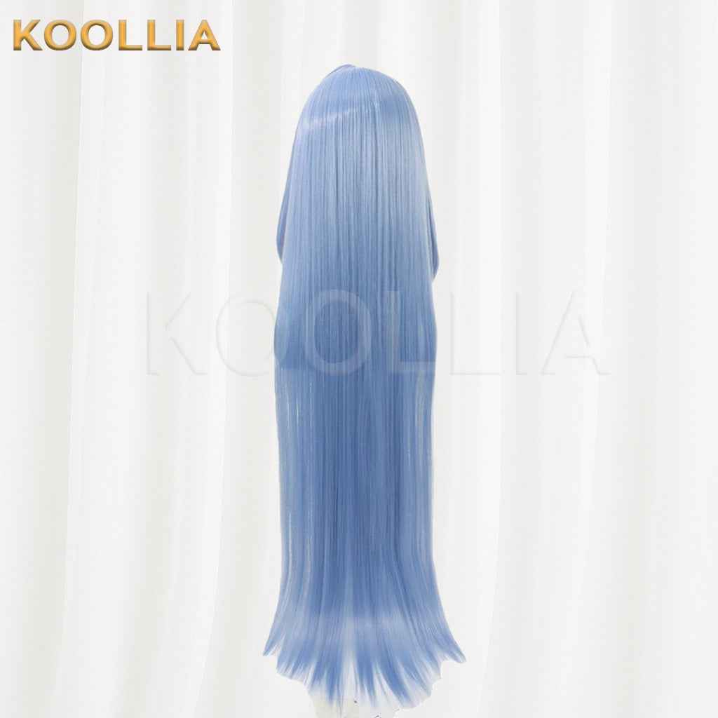 Blue Archive Mine Light Ice Blue Hair With Pink Highlights Long Twin Braids Basic Wig