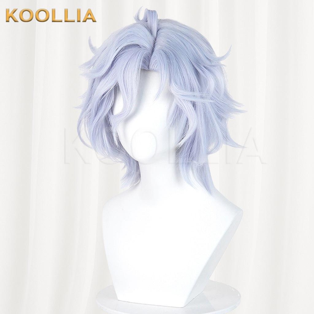 Genshin Impact Mitya Light Ice Blue Fluffy Short Wavy Hair Basic Wig