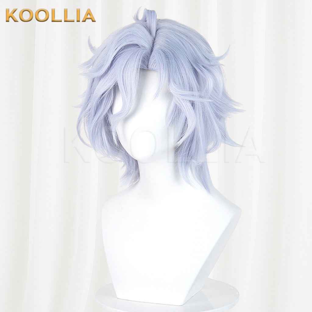 Genshin Impact Mitya Light Ice Blue Fluffy Short Wavy Hair Basic Wig