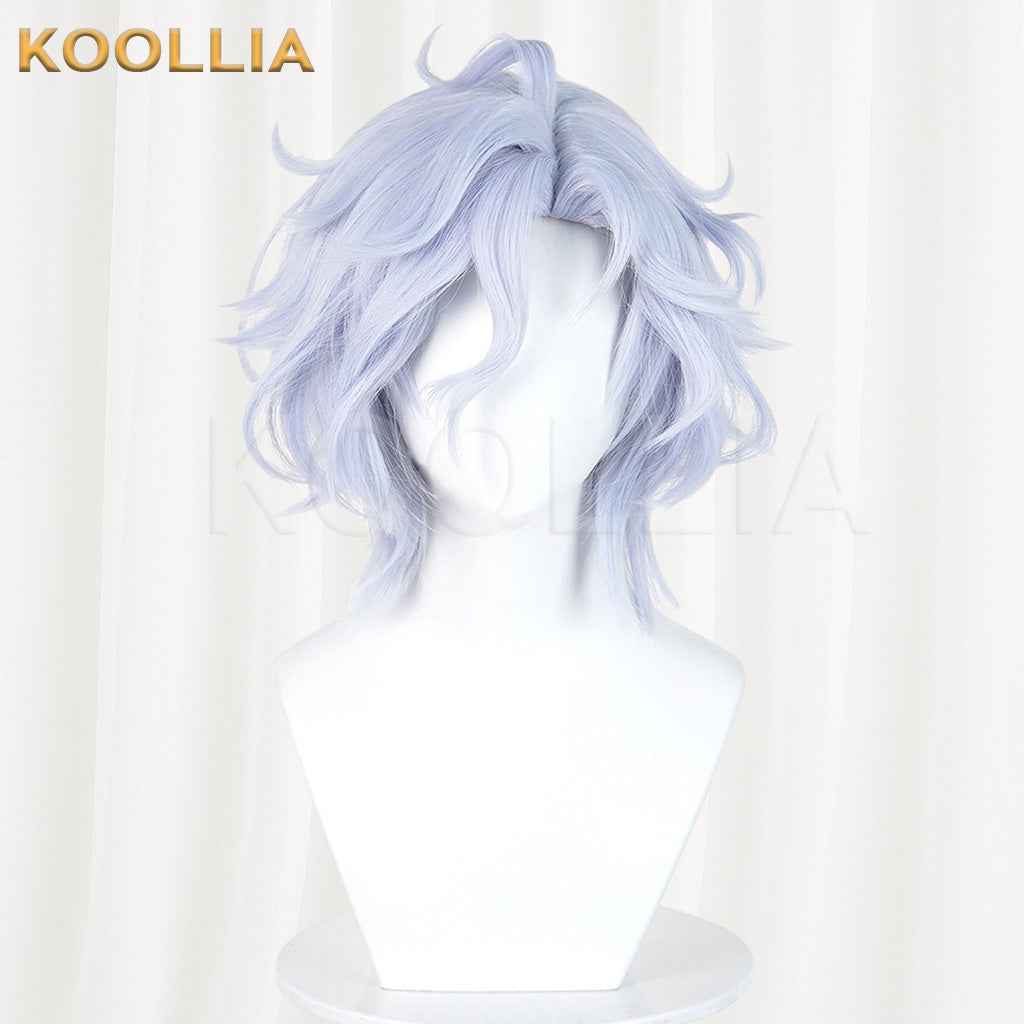 Genshin Impact Mitya Light Ice Blue Fluffy Short Wavy Hair Basic Wig