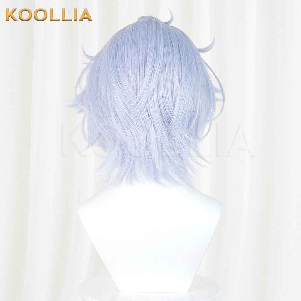Genshin Impact Mitya Light Ice Blue Fluffy Short Wavy Hair Basic Wig