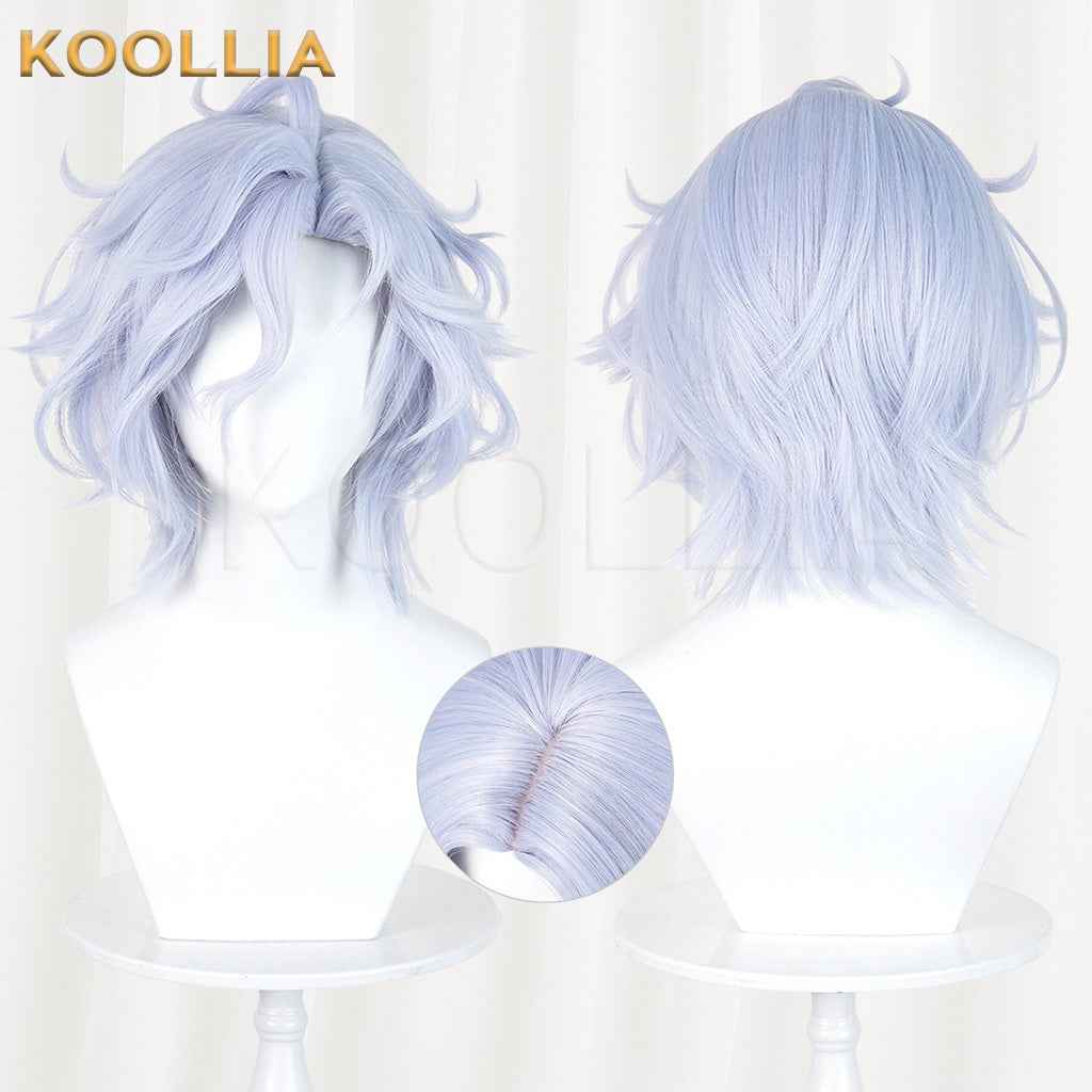 Genshin Impact Mitya Light Ice Blue Fluffy Short Wavy Hair Basic Wig