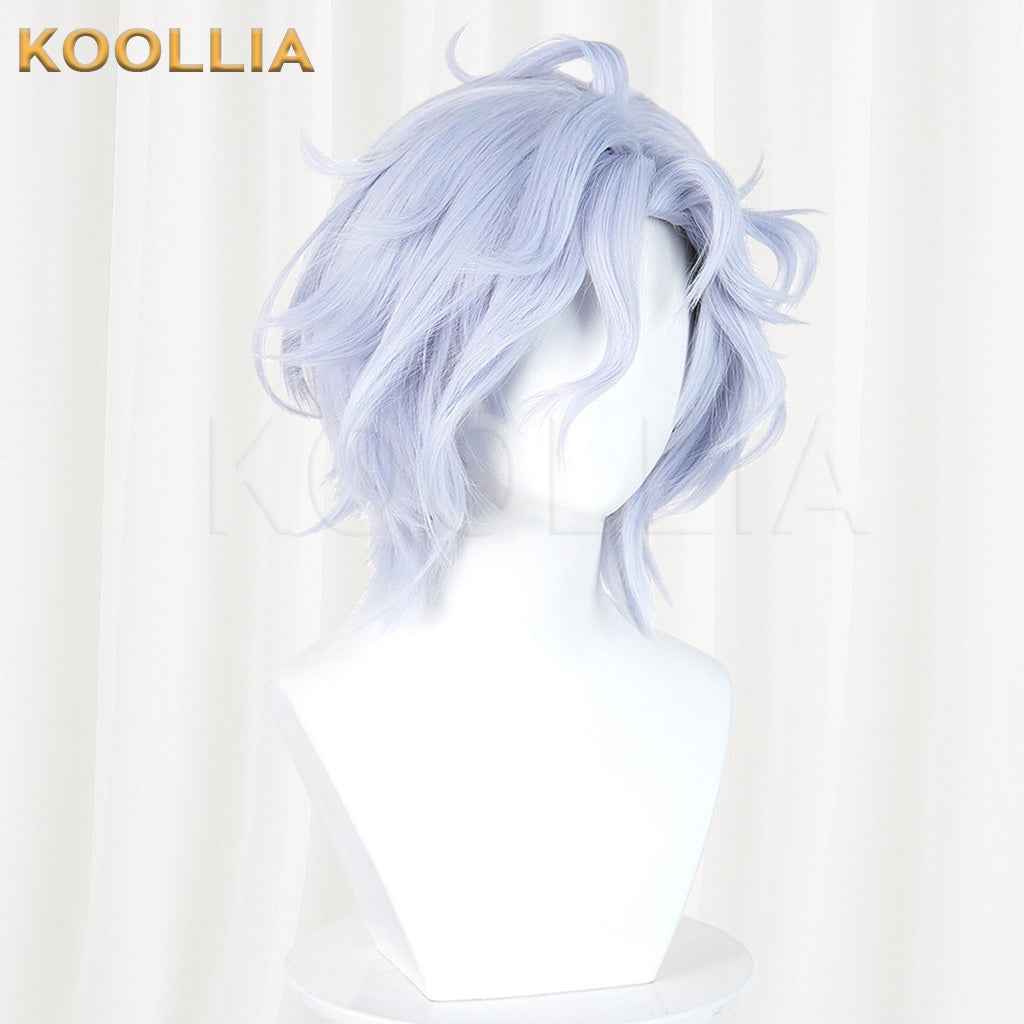 Genshin Impact Mitya Light Ice Blue Fluffy Short Wavy Hair Basic Wig