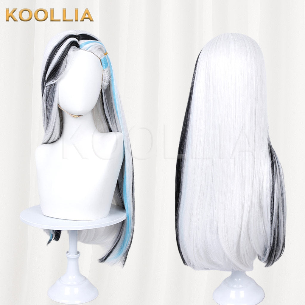 Monster High Frankie Stein Black White Light Blue Long Straight Styled Basic Wig